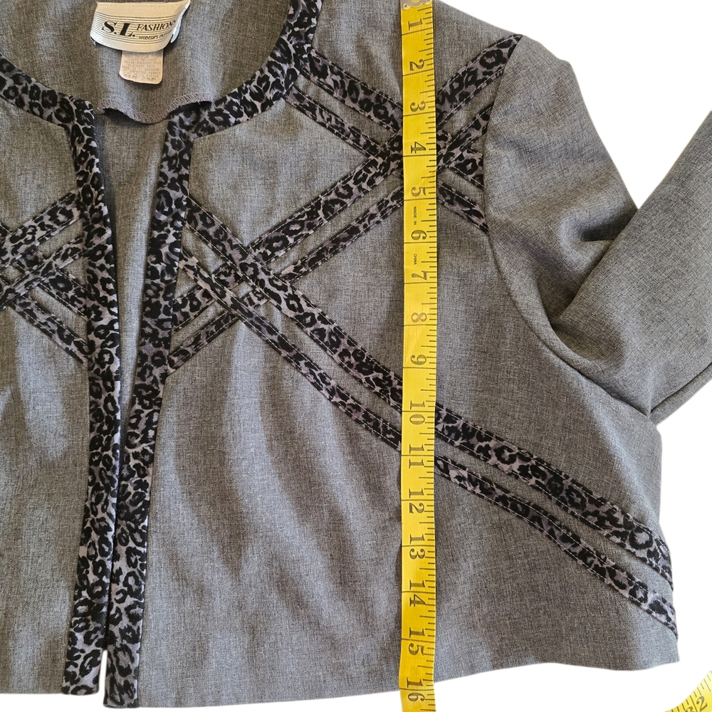 Vintage Black Gray Leopard Print Cropped Blazer with Shoulder Pads - Picture 4 of 9